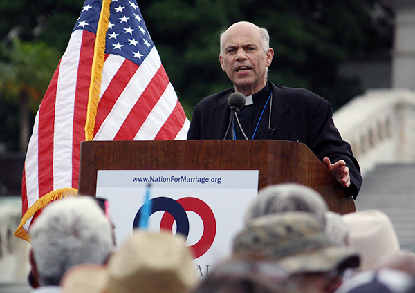 San Francisco’s Archbishop Salvatore Cordileone addressed the crowd at the 2014 March for Marriage rally on June 19 in Washington, D.C. He attended the event despite protests from more than 80 organizations who objected to his presence. RNS photo by Heather AdamsRNS photo by Heather Adams