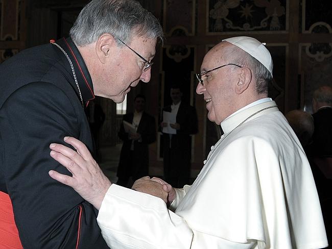 High authority ... Cardinal George Pell meets with Pope Francis during the Pope's Audience with Cardinals in 2013. Source: Supplied Source: Supplied