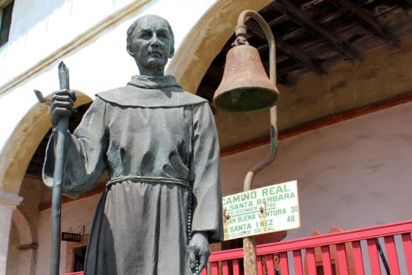 A statue at Old Mission Santa Barbara depicts Franciscan missionary Junipero Serra. Pope Francis announced on January 15, 2014 that Serra would be canonized—making him the newest Catholic saint, and calling Native Americans to protest.