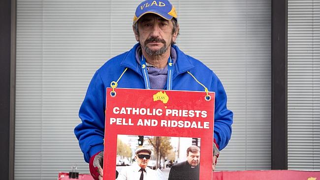 A protester outside the Royal Commission into Institutional Child Sexual Abuse in Ballarat. Source: News Corp Australia