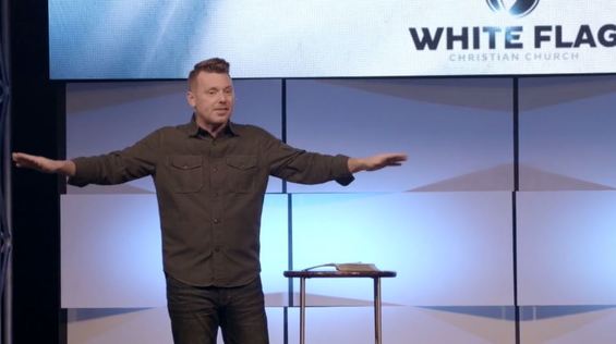 A screengrab of a sermon from Paul Wingfield, lead pastor of White Flag Christian Church.