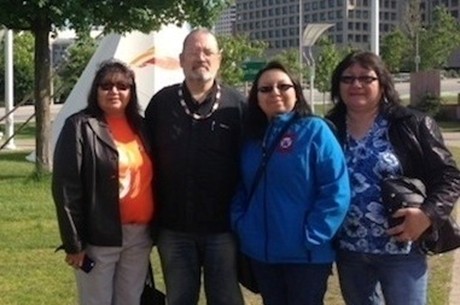 (L to R) Bishop Lydia Mamakwa, Bishop Mark MacDonald, Anglican Council of Indigenous Peoples members Sheba McKay and Ruby Sandy Robinson.
