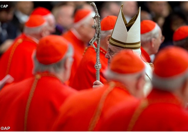 Pope Francis at the conclusion of a consistory for 20 new cardinals in St Peter's Basilica on February 14th 2015 - AP