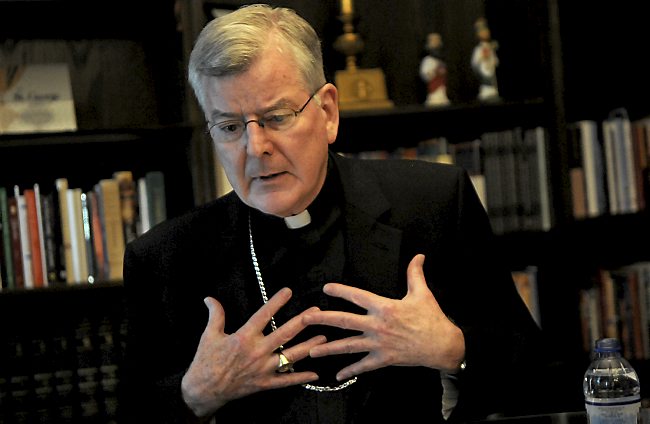 Archbishop John Nienstedt, shown in an interview on July 30, 2014, amid calls for his resignation for his role in handling child sexual abuse by Catholic officials. (Pioneer Press: Jean Pieri)