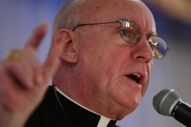 Archbishop Harry Flynn speaks at a dinner for the friends of the University of St. Thomas Department of Journalism and Mass Communications on April 25, 2002, at the Town and Country Club in St. Paul, Minn. (AP Photo/Minneapolis Star Tribune, Jeff Wheeler)