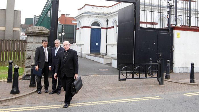 Cardinal Brady arrives at Banbridge Courthouse to give evidence to the HIA on Thursday. ©Presseye