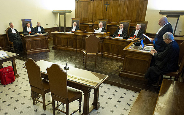 The courtroom of the Holy See at the opening of the trial of the former Nuncio in Santo Domingo Jozef Wesolowski (AFP)