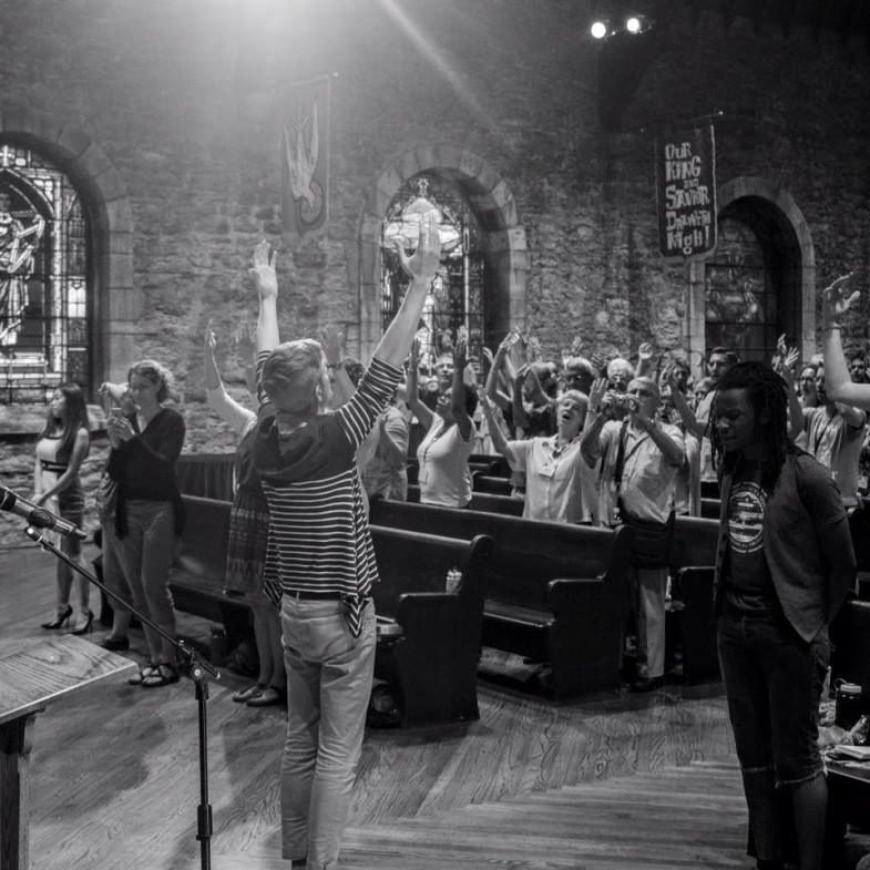 Free spirited worship at “Bound Together, Together Free” service held by Pink Menno, Inclusive Pastors, and BMC on Tuesday before the week of convention began.