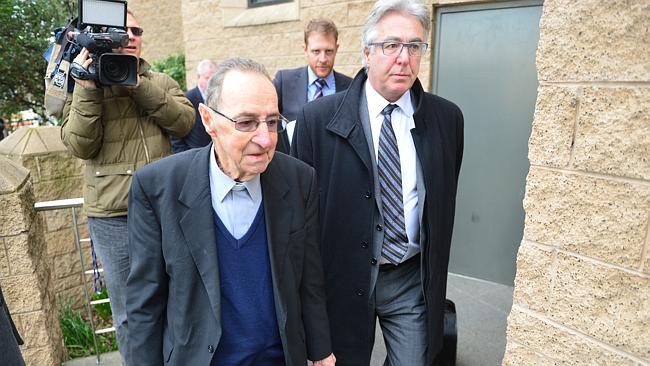 Ex-bishop Ronald Mulkearns outside Geelong Magistrates’ Court. Picture: Mitch Bear