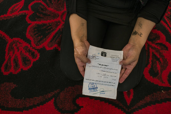 A 25-year-old Yazidi woman showed a “Certificate of Emancipation” given to her by a Libyan who had enslaved her. He explained that he had finished his training as a suicide bomber and was planning to blow himself up, and was therefore setting her free.