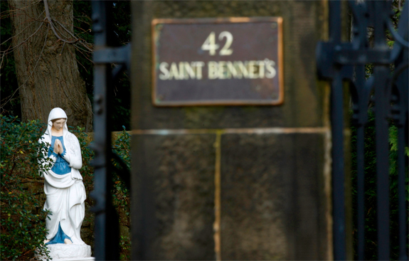 A statue of Mary stands in the garden outside the residence of Cardinal Keith O'Brien of St. Andrews and Edinburgh, Scotland, in this Feb. 2013 photo, taken shortly before O'Brien announced his resignation. (CNS photo/David Moir, Reuters)