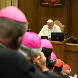 Pope Francis leads a session of the synod on the family inside the Vatican's Synod Hall on Oct. 10, 2014.