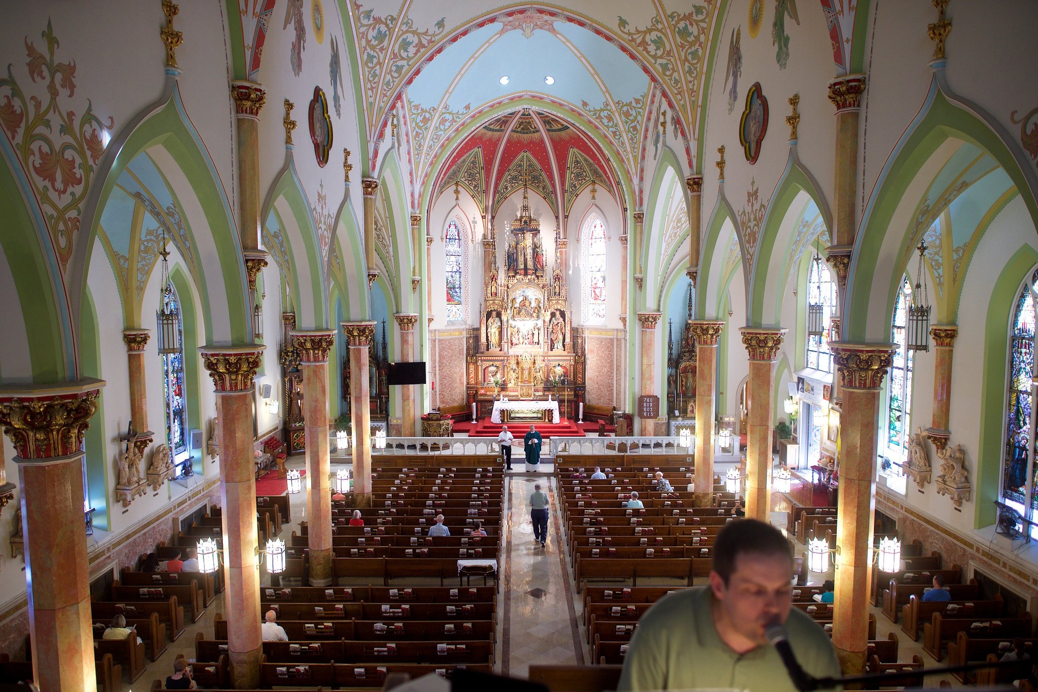 Pawel Mysliwiec singing and playing the organ at the sparsely populated St. Adalbert Church in Philadelphia on a Sunday this month.