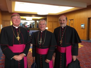 Bishop McManus, left, gets ready to attend Pope Francis' address to the U.S. bishops at St. Matthew Cathedral in Washington, D.C.