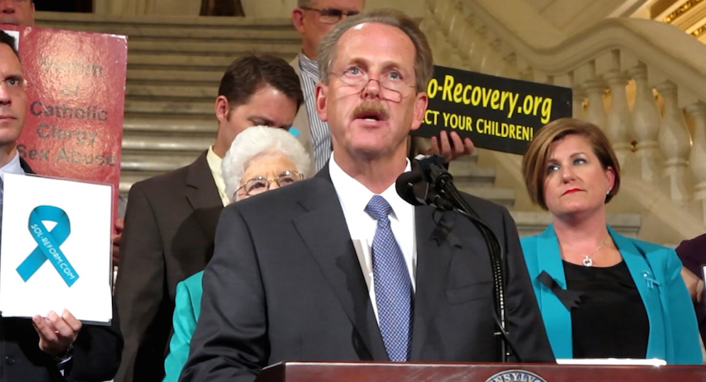 John Salveson speaks in the Capitol Rotunda in Harrisburg, Pennsylvania on September 21, 2015.