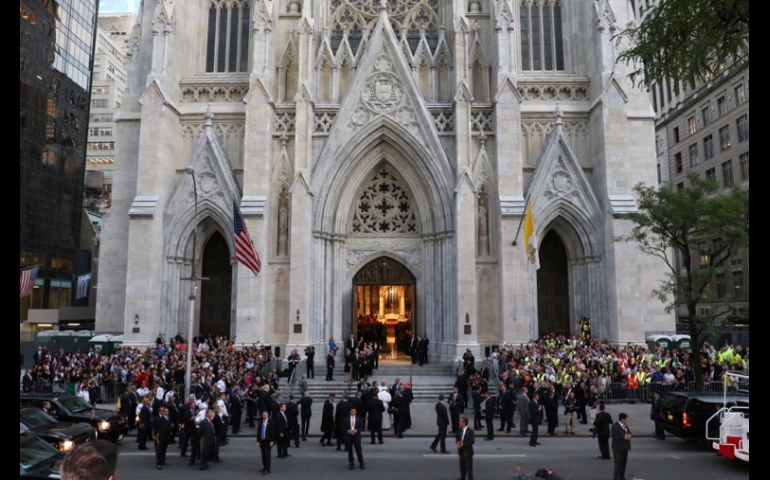 Pope Francis arrives at St. Patrick's Cathedral in New York City for an evening prayer service Sept. 24. (CNS photo/Gregory A. Shemitz)