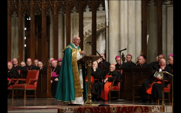 Pope Francis celebrates vespers with priests, men and women religious in St. Patrick's Cathedral in New York Sept. 24. (CNS photo/Paul Haring)