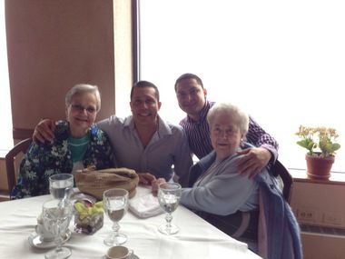 The Rev. Alex Orozco, with open-collared shirt at center, poses with friend Juancho Munoz Montoya, right center, and Patricia Brady, right. Brady gave Orozco $25,000 to buy a house in the Poconos, but he never made the purchase, he admitted. At left is a sister of Patricia Brady. (Facebook photo)