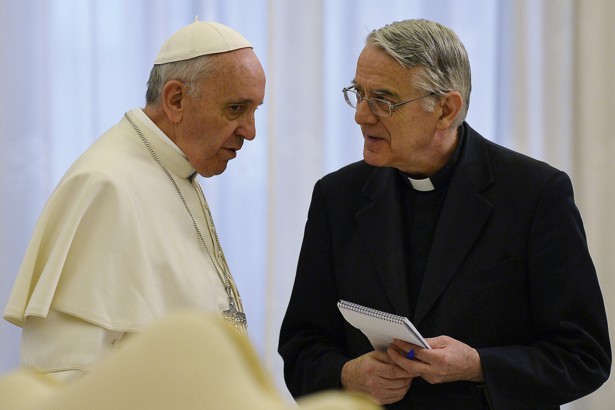 Pope Francis with his spokesman, Federico Lombardi, in 2013 Vincenzo Pinto / Reuters