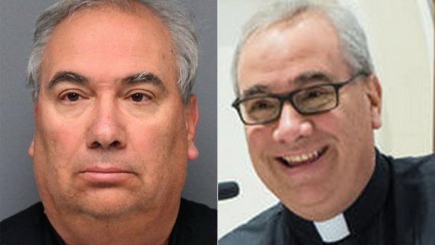 The Rev. Kevin Carter in his Little Ferry Police Department mugshot, and in a happier time, sporting his clerical collar.