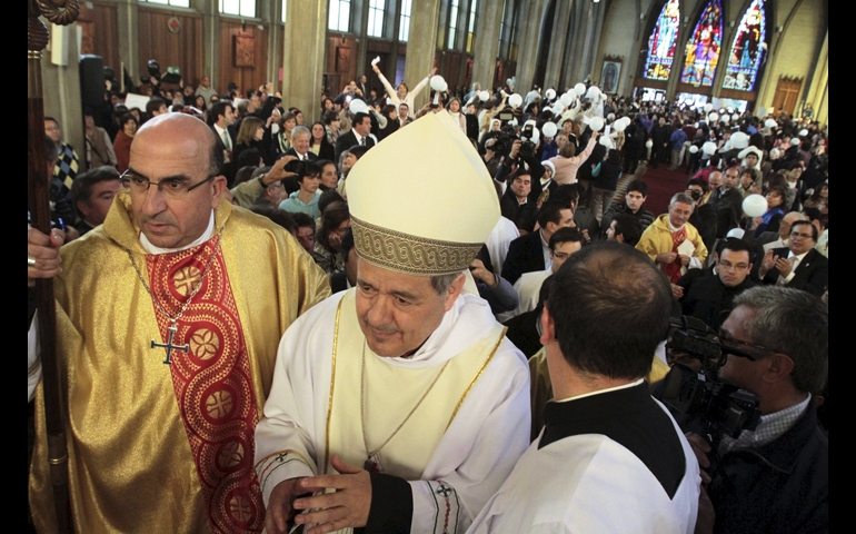Bishop Juan Barros attends his first Mass at the Cathedral of St. Matthew in Osorno, Chile, March 21. (CNS photo/Carlos Gutierrez, Reuters)