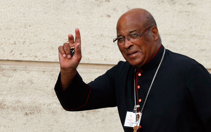 Cardinal Wilfrid F. Napier of Durban, South Africa, arrived for a morning session of the extraordinary Synod of Bishops on the family at the Vatican in 2014. (Paul Haring/CNS)