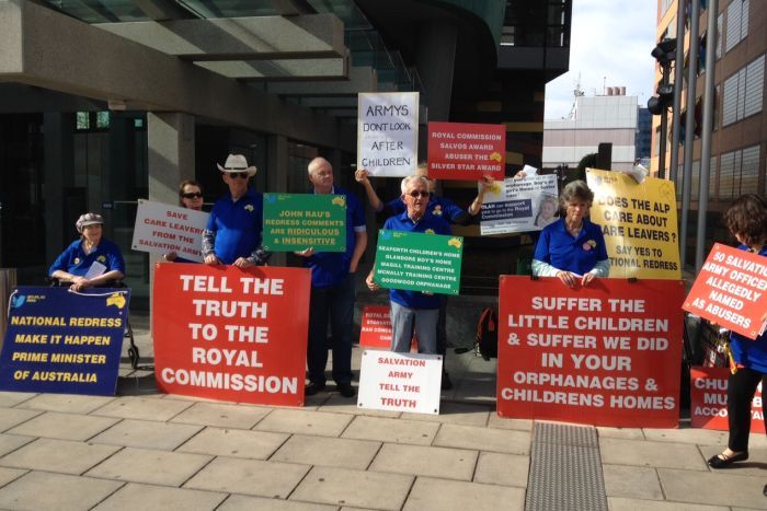 PHOTO: Survivors and protesters spent time outside the royal commission hearings in Adelaide to voice their concerns. (ABC News: Candice Marcus)