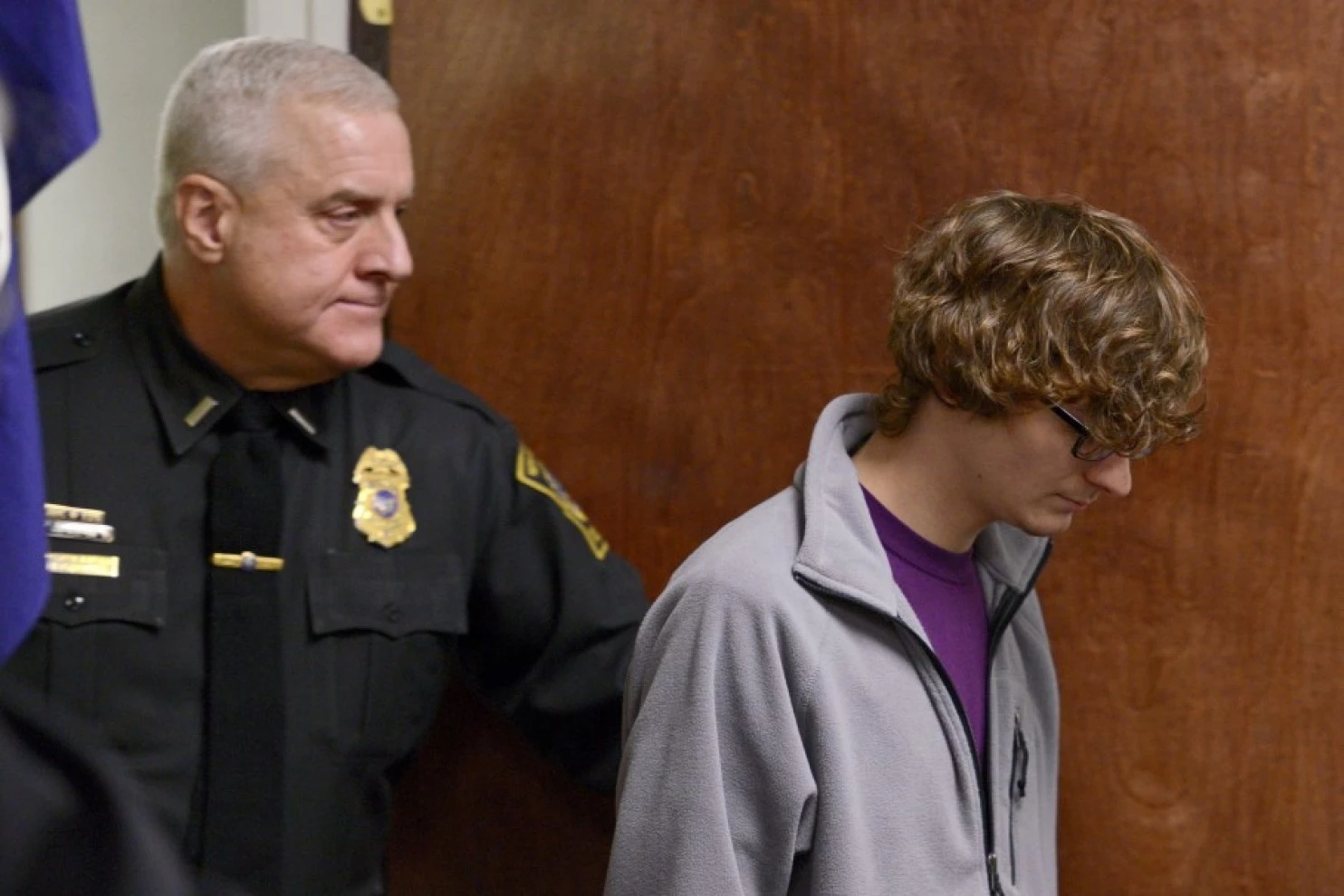Christopher Leonard, right, appears in court to give sworn testimony during a felony hearing for his half-sister, Sarah Ferguson, on Oct. 21 in New Hartford, N.Y. (Tina Russell/Observer-Dispatch/AP)