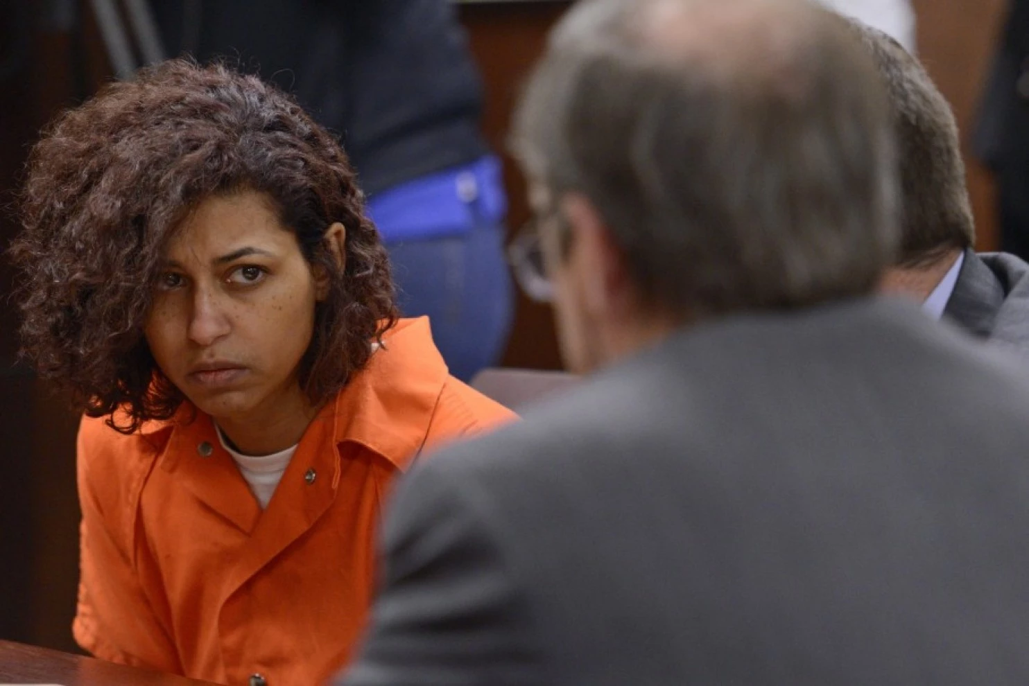 Sarah Ferguson, left, appears in court for a felony hearing Oct. 21 in New Hartford, N.Y., about the beating of Christopher Leonard. (Tina Russell/Observer-Dispatch/Reuters)