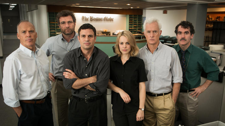 Michael Keaton, Liev Schreiber, Mark Ruffalo, Rachel McAdams, John Slattery and Brian d'Arcy James in "Spotlight." (Kerry Hayes / Open Road Films)