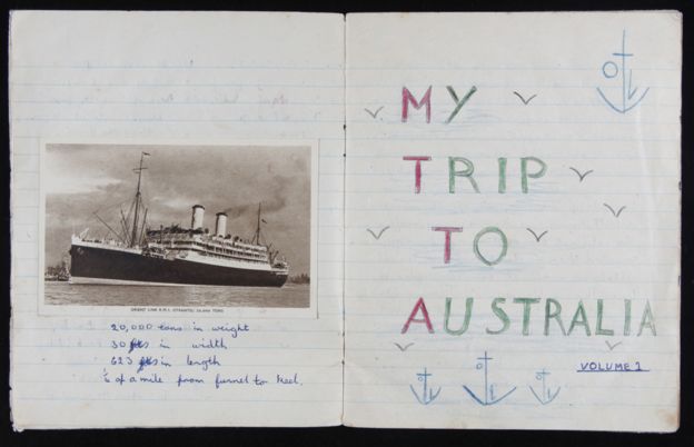 Pages from the diary of 12-year-old Maureen Mullins, who emigrated to Australia on SS Otranto in 1952
