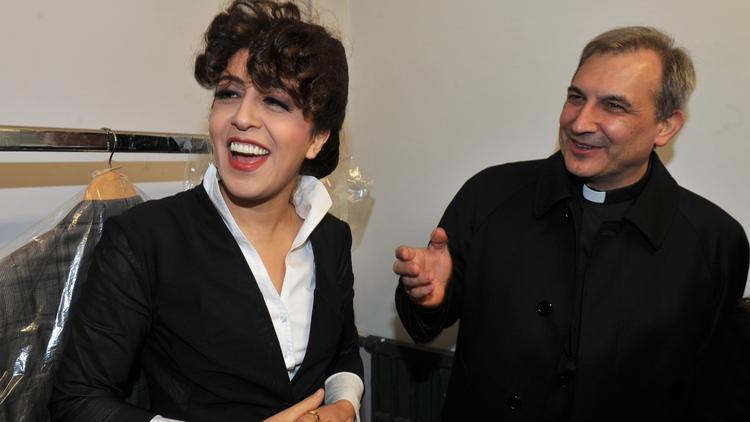 In this photo taken on Jan. 15, 2014, at the Parioli theater in Rome, Monsignor Lucio Angel Vallejo Balda stands next to social media expert Francesca Chaouqui. (Umberto Pizzi / AFP/Getty Images)