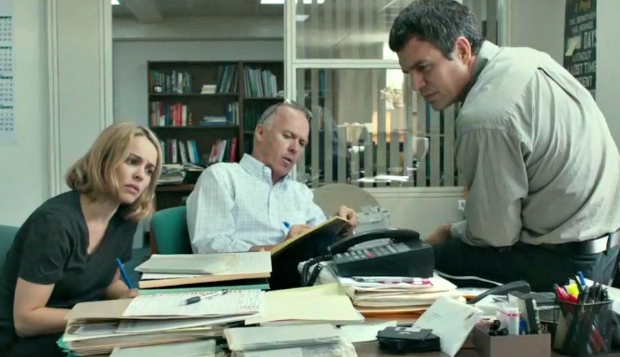 Rachel McAdams, Michael Keaton (center) and Mark Ruffalo play Boston Globe reporters who uncover a sex abuse scandal in "Spotlight."