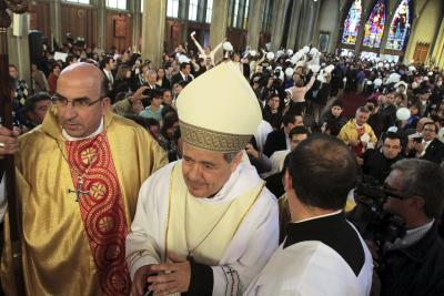 Bishop Juan Barros attends his first Mass at the Cathedral of St. Matthew in Osorno, Chile, March 21 (CNS photo/Carlos Gutierrez, Reuters).