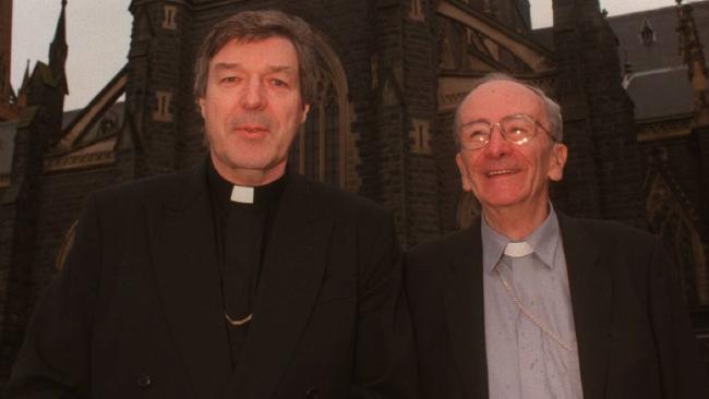 Former Archbishop Frank Little (right) was responsible for hiding abuse, a former priest has told the Royal Commission. He is pictured with now Cardinal George Pell.