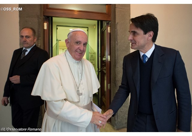 Pope Francis on Tuesday visited the Institute for the Works of Religion (IOR), commonly known as the Vatican Bank. - OSS_ROM