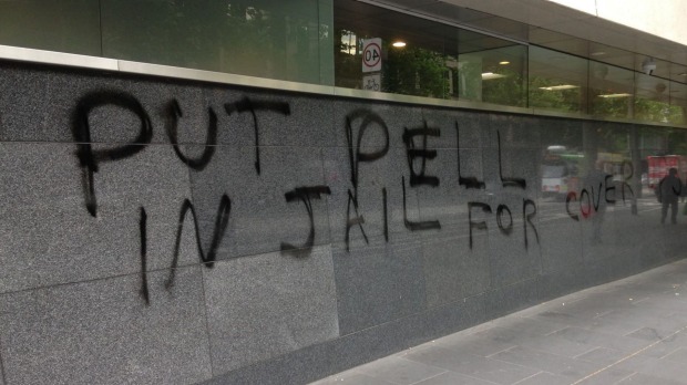 Anti-George Pell graffiti outside the County Court.