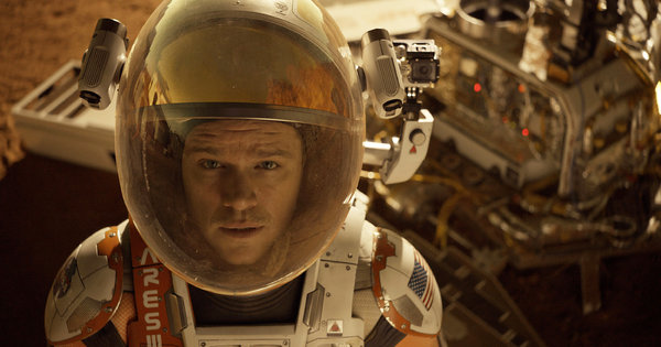 Matt Damon in “The Martian,” a Golden Globe nominee.