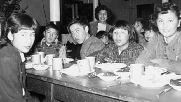 A 1945 investigation in parental complaints at the Gordon's Reserve school in Saskatchewan reported that for one dinner children were fed a single slice of bologna, potatoes, bread and milk. (General Synod Archives/Anglican Church of Canada)