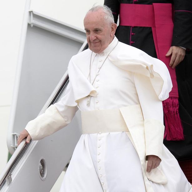 His Holiness Pope Francis arrives at Joint Base Andrews in Maryland on September 22, 2015