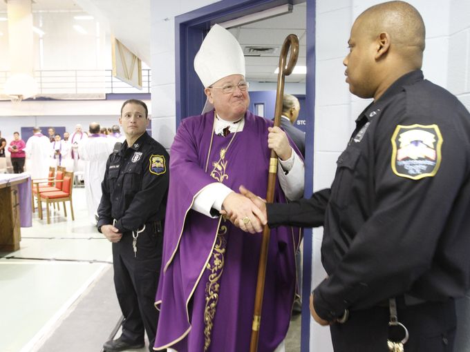 His eminence Timothy Cardinal Dolan lead a mass for detainees at the Westchester County Jail in Valhalla on Dec. 21, 2015. Ricky Flores/The Journal News