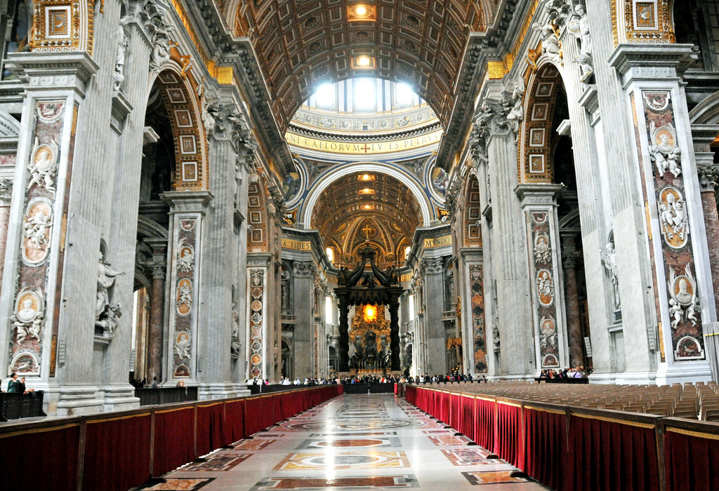 The interior of St. Peter’s Basilica in the Vatican City.
