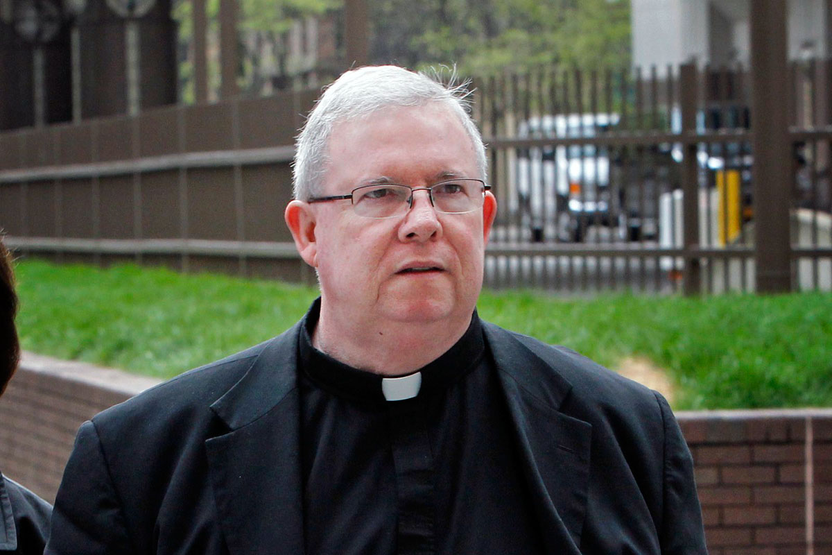 Msgr. William Lynn arrives at the Criminal Justice Center in Philadelphia in April 2012.