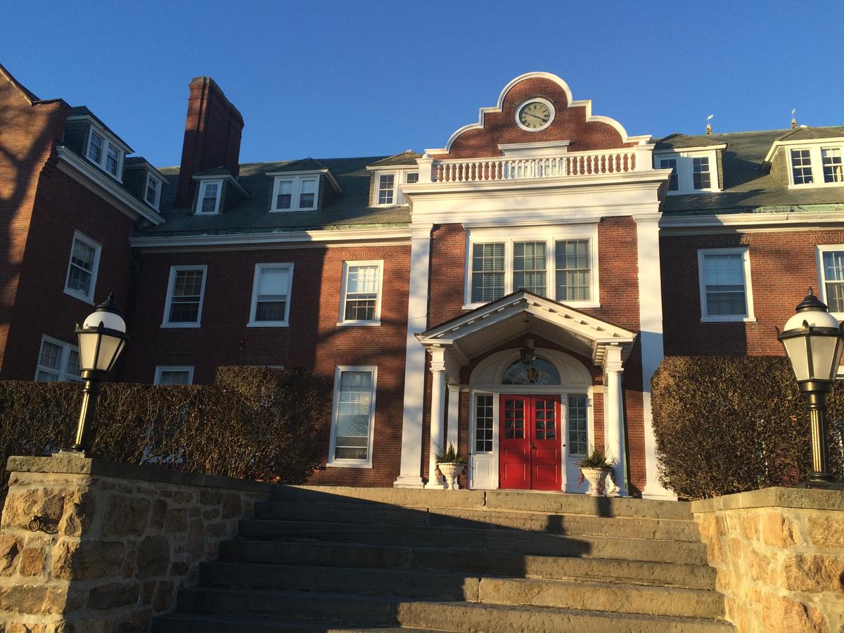 The entrance to an administration building at St. George's School in Middletown.