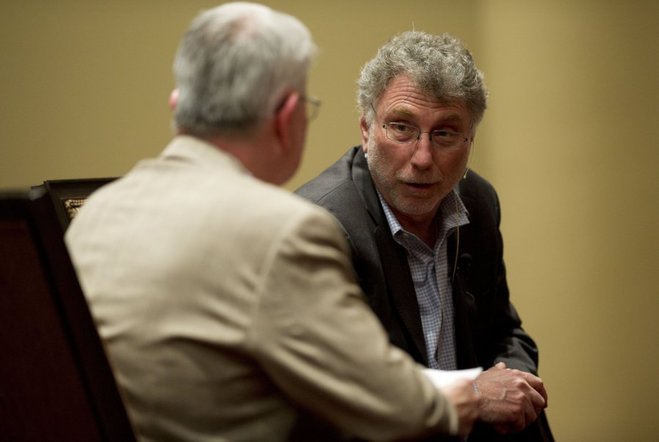Washington Post editor Marty Baron (right) answered questions about the journalism industry from Treasure Coast Newspapers editor Mark Tomasik on Wednesday at Temple Beit HaYam in Stuart. Baron was editor at The Boston Globe during a 2003 Pulitzer Prize winning investigation depicted in the movie “Spotlight.” “I hope it causes the public to reflect on the necessity of investigative journalism,” Baron said. To see more photos, visit TCPalm.com. (LEAH VOSS/TREASURE COAST NEWSPAPERS)