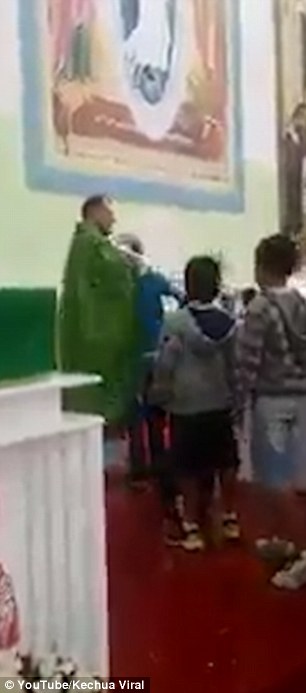 He pushed one of the youngsters so hard after yanking his hair from side to side, he fell to the floor