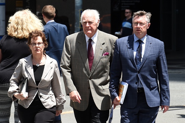 Peter Hollingworth, centre, will give evidence and is expected to say his response to the alleged abuse of a boy in Brisbane in 1993 was a ‘serious error of judgment’. Photograph: Dan Peled/AAP