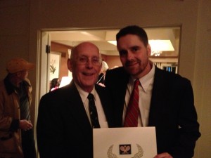 Dave Ohlmuller, at right, after being inducted into the Platform Tennis Hall of Fame