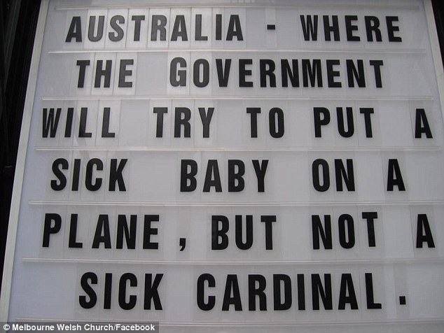 A sign posted out the front of the Melbourne Welsh Church on Monday