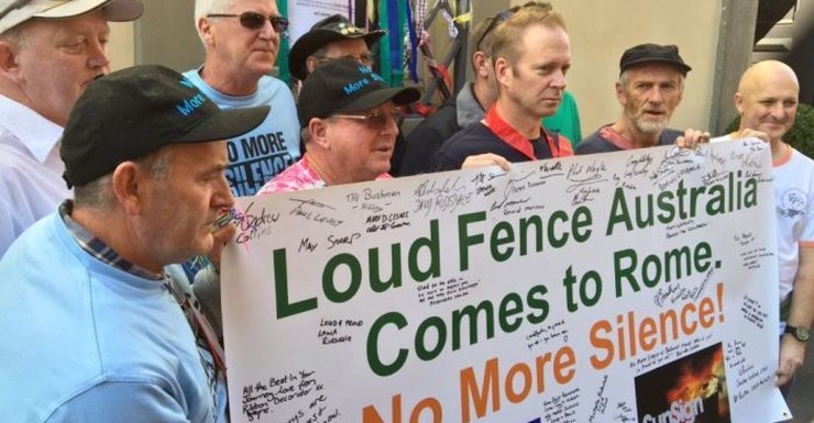 Ballarat survivors gathered outside Rome's Dormus Ausralia where Pell is. Photo: ABC